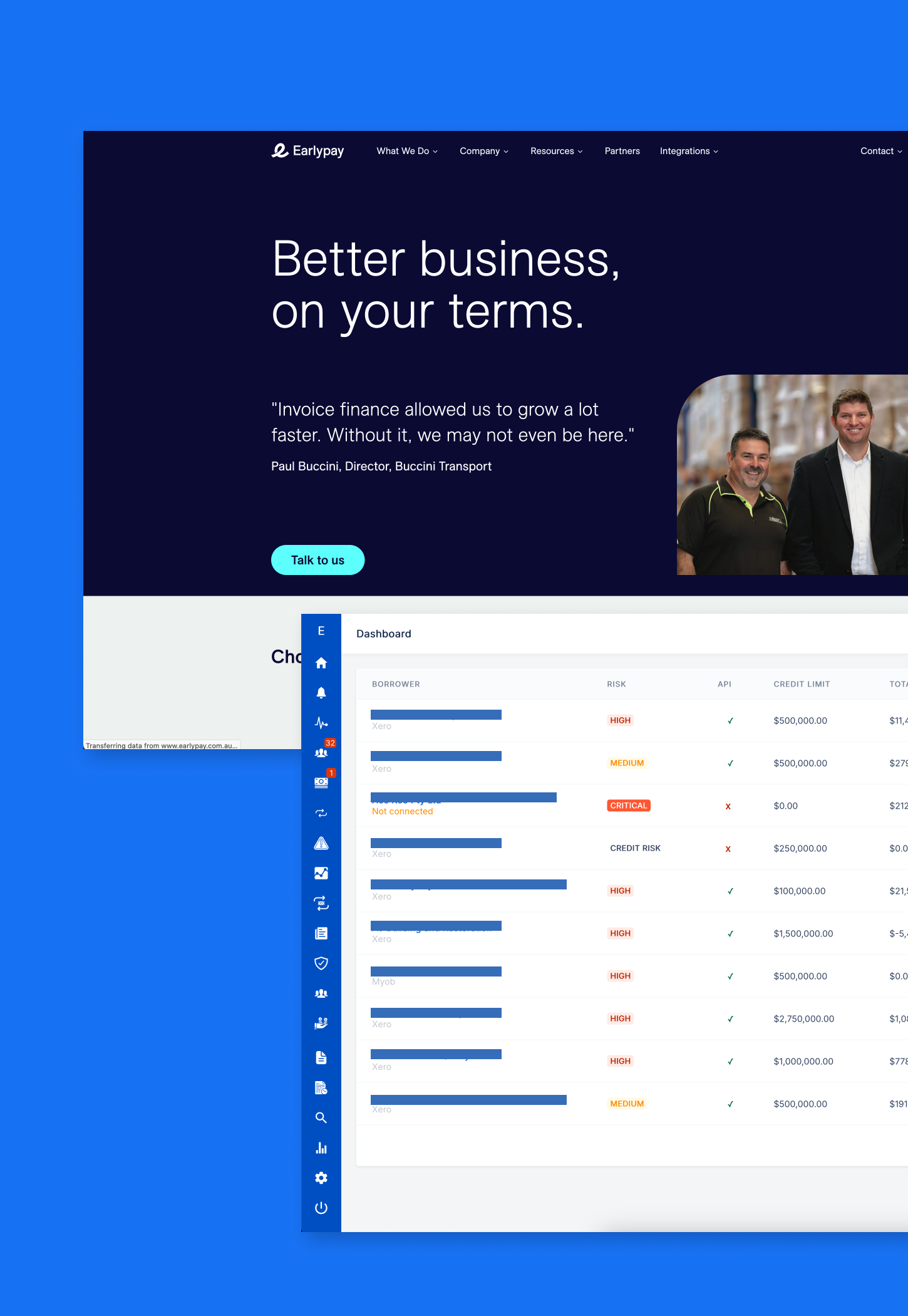 FinTech platform interface showing financial dashboard and analytics